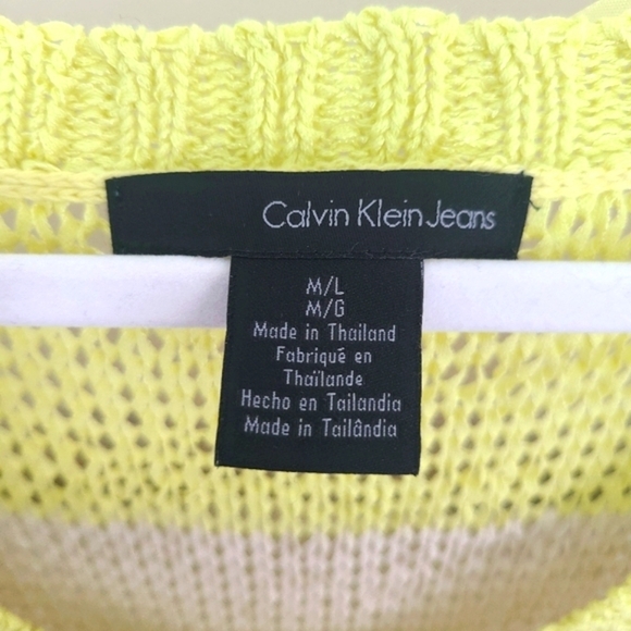 ⭐️40% Off⭐️ Calvin Klein Neon Lemon Color Block Stripe Sweater - Picture 8 of 10